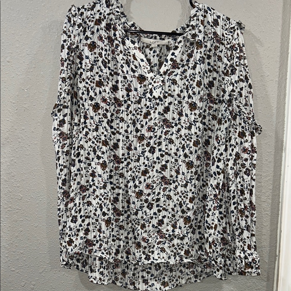 LOFT Black and White Ruffled Blouse
